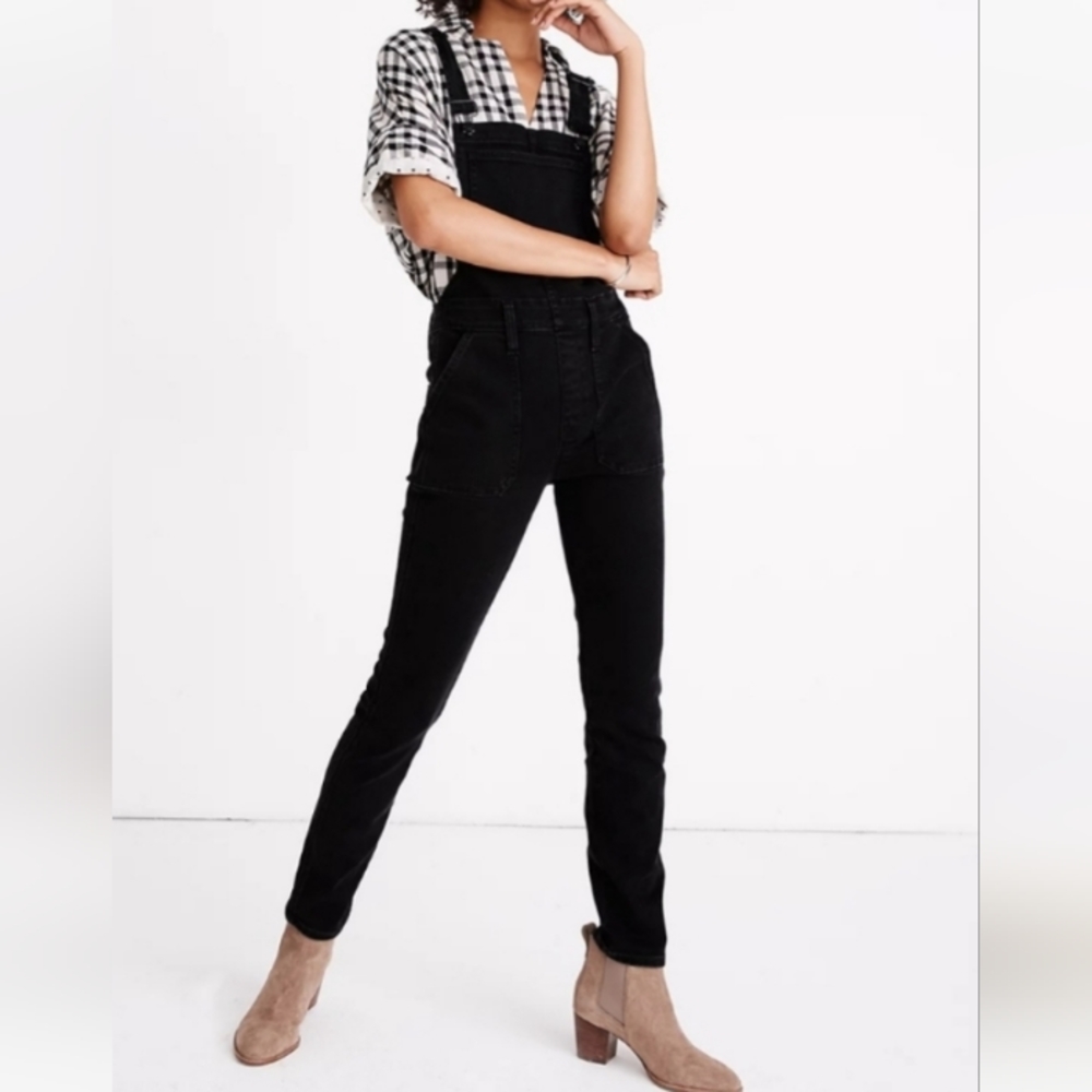 Madewell Black Skinny Overalls Jumpsuit In Lunar Wash Size XS